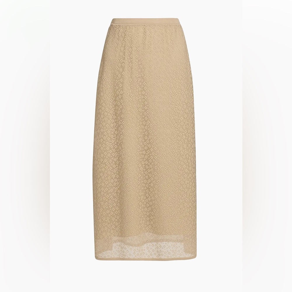 Theory Floral Lace A-Line Midi Skirt Taupe S Pull-On High-Rise. Read Description